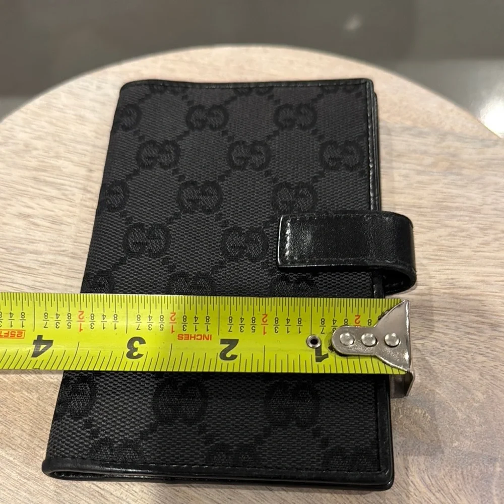 Gucci Pre Owned Black Canvas Monogram Wallet with inside Leather & Trim.